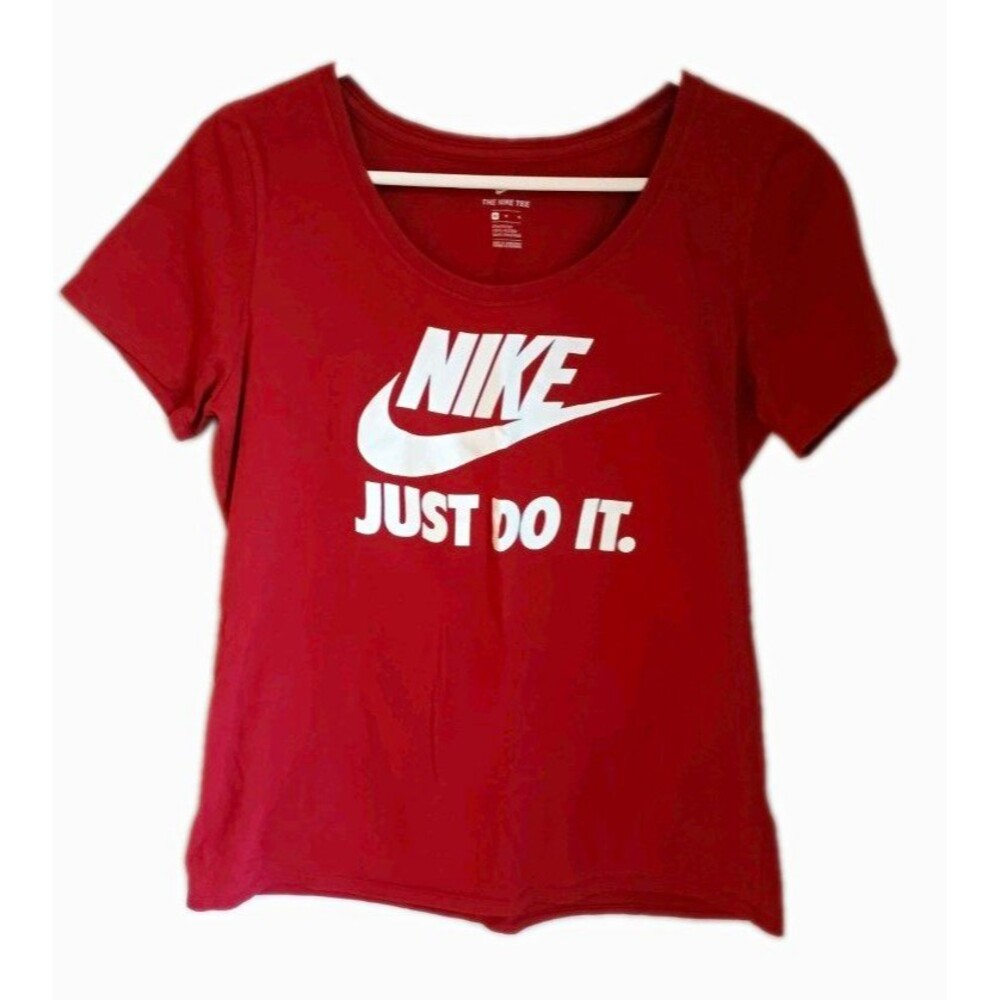Nike Women’s Red "Just Do It" Graphic Logo Scoop Neck T-Shirt Size M